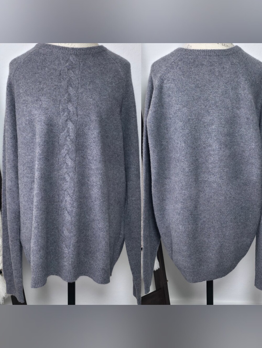 Saks Fifth Avenue Cashmere Crewneck Sweater, Gray, XXL 100% Cashmere Womens Knit